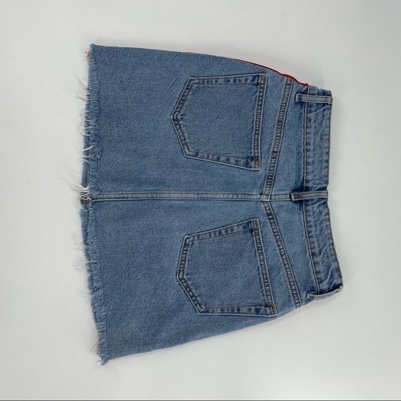 Zara Light Wash Denim Jean Mini Skirt Red Stripe - Picture 10 of 11